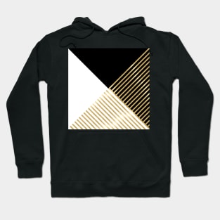 Black White Geometric Gold Stripes Modern Design Hoodie